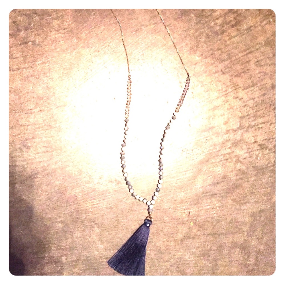 Blue tassel beaded necklace